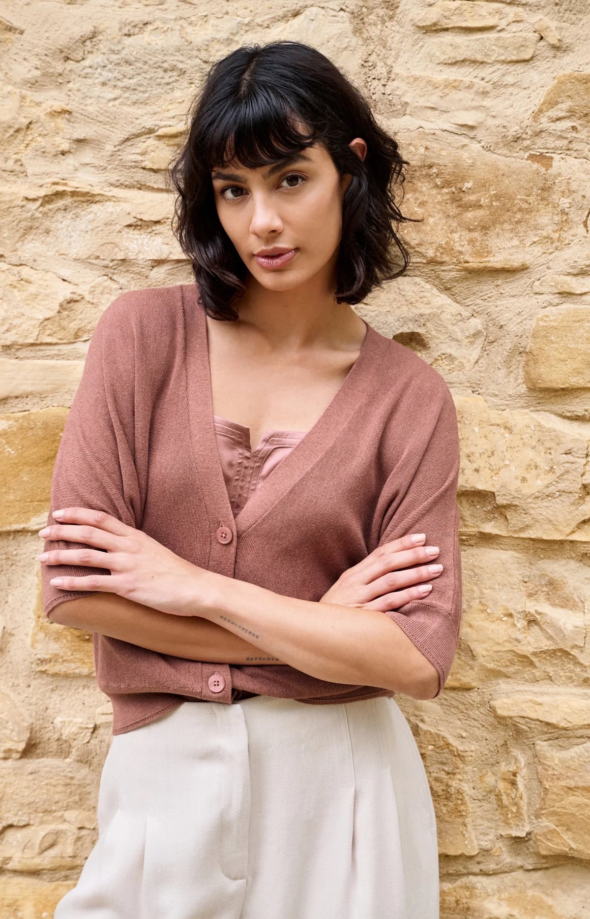 BATWING CARDI TEXTURED KNIT