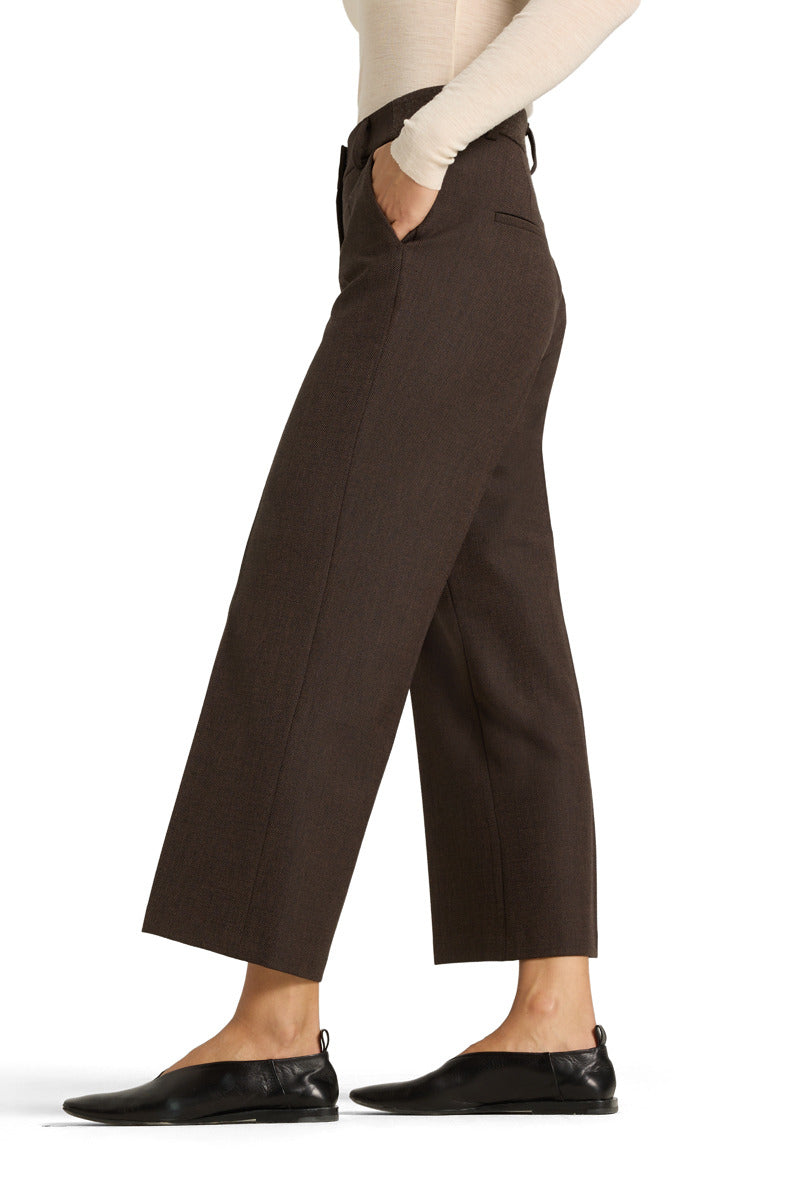 Cambio California wide-leg cropped brown trousers with front crease and side pockets