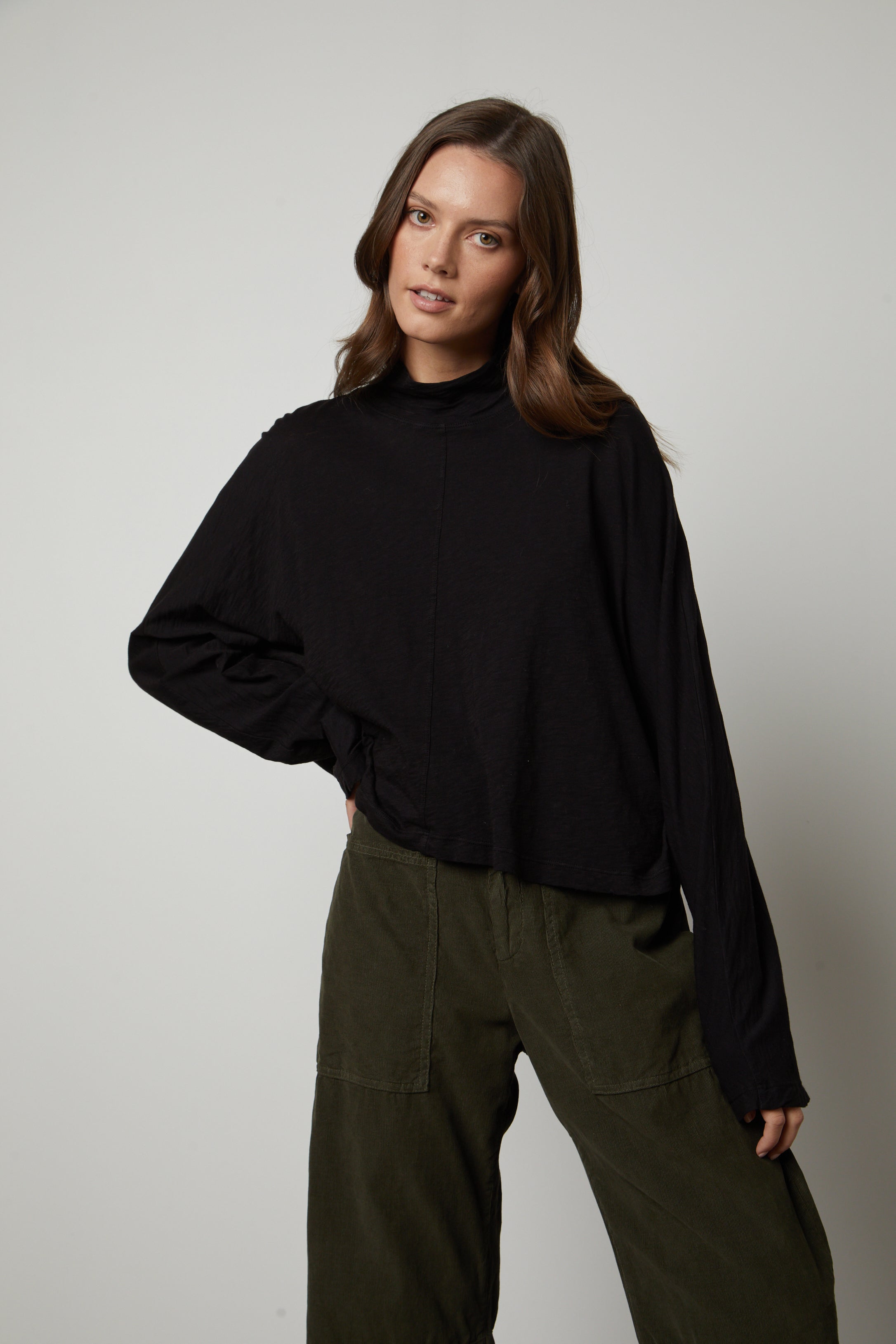 STACEY COTTON SLUB MOCK NECK TOP