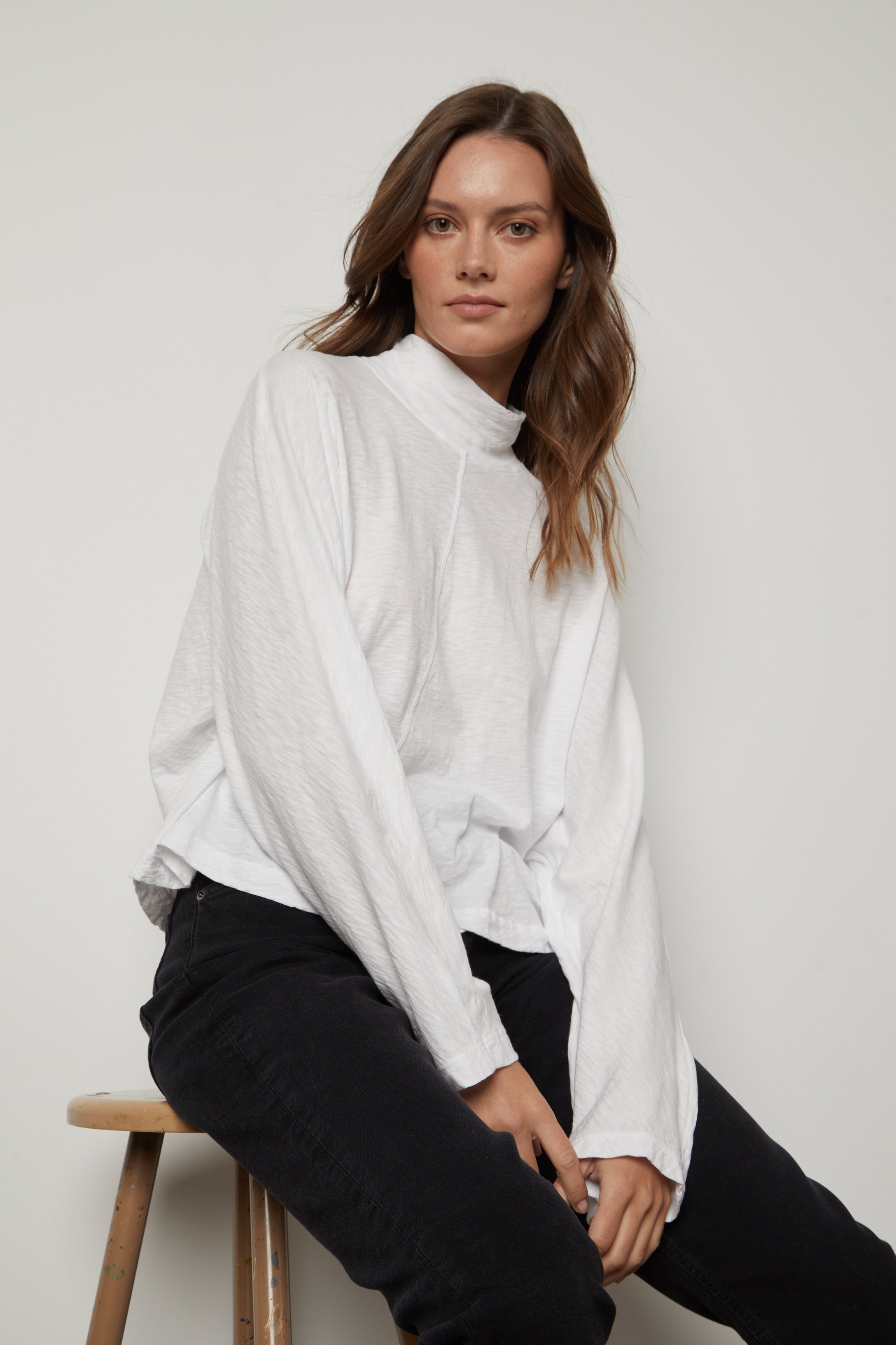 STACEY COTTON SLUB MOCK NECK TOP