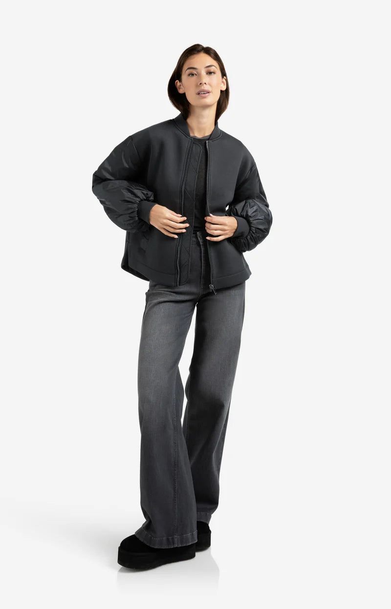 FLEECE BOMBER JACKET WITH NYLON SLEEVES