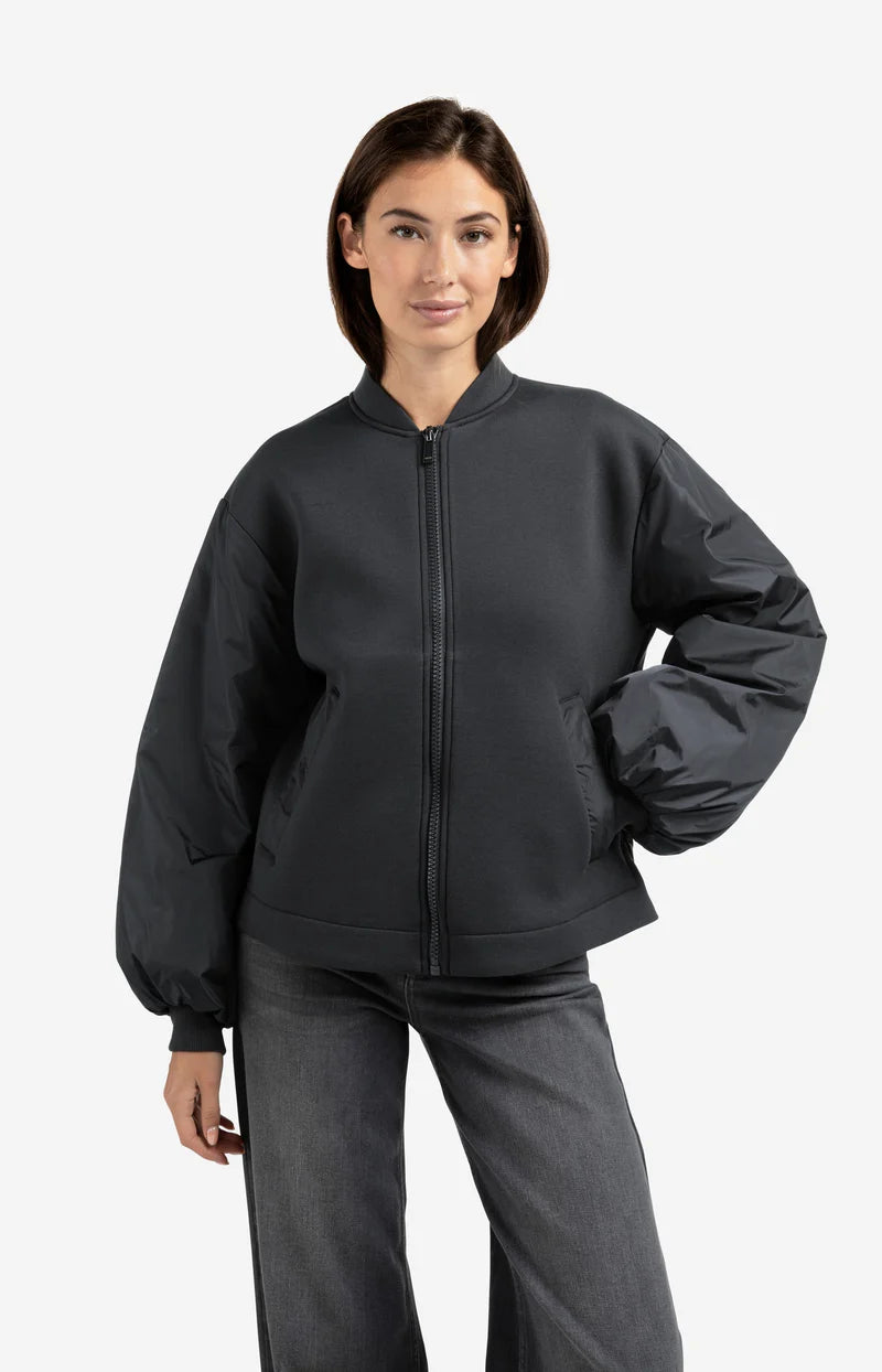 FLEECE BOMBER JACKET WITH NYLON SLEEVES