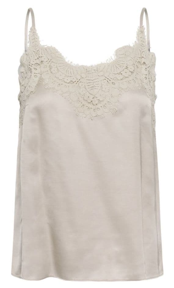 InWear ORAHIW ivory satin camisole top with lace trim neckline and thin straps