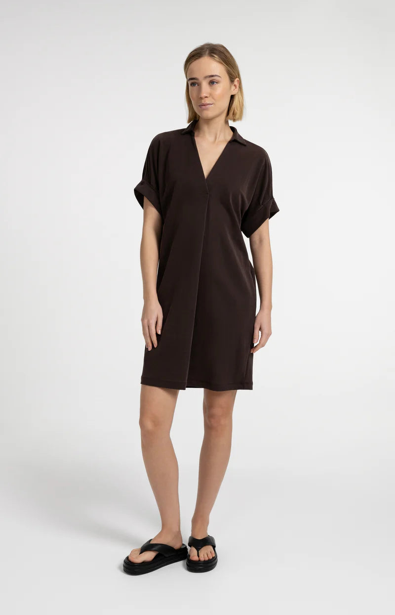 JERSEY DRESS W PLEATED PUFF SLEEVES