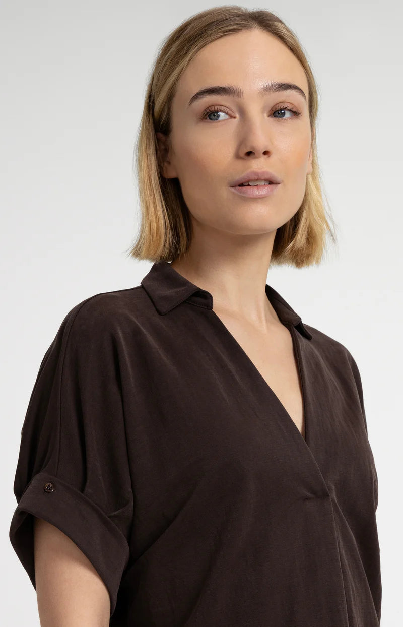 JERSEY DRESS W PLEATED PUFF SLEEVES