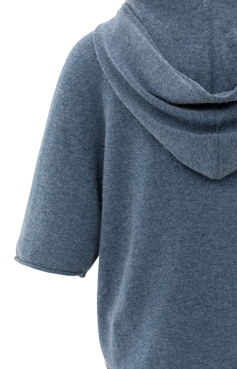 SHORT SLEEVE KNITTED HOODY