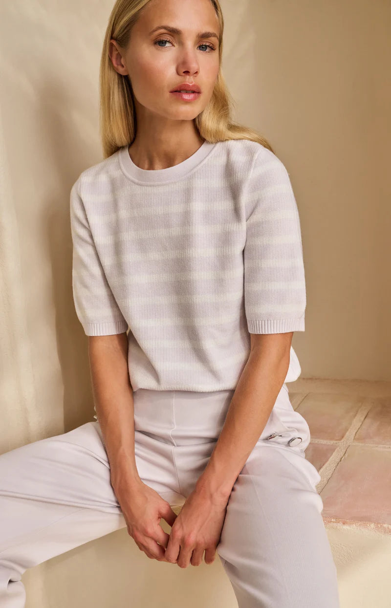 TEXTURED STRIPE SS SWEATER