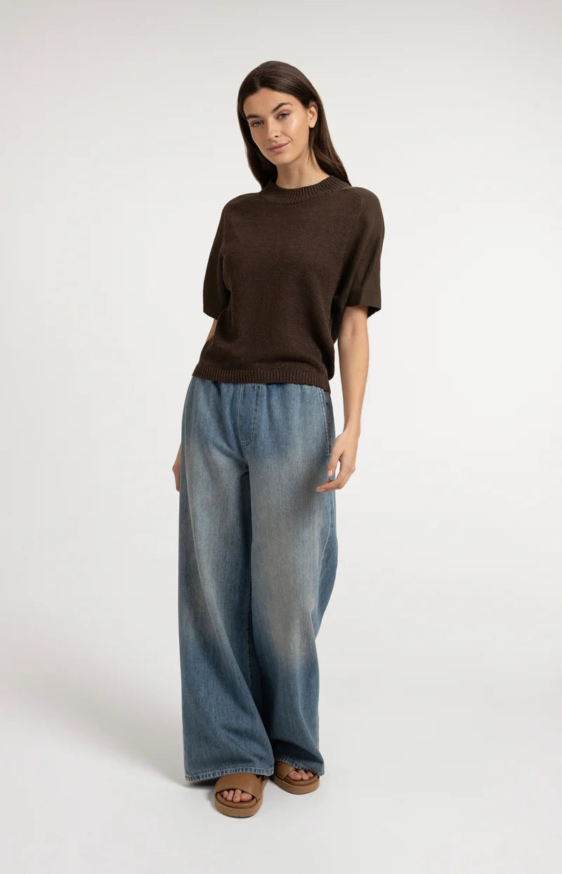 KNITTED SWEATER W/ WOVEN SS DETAIL