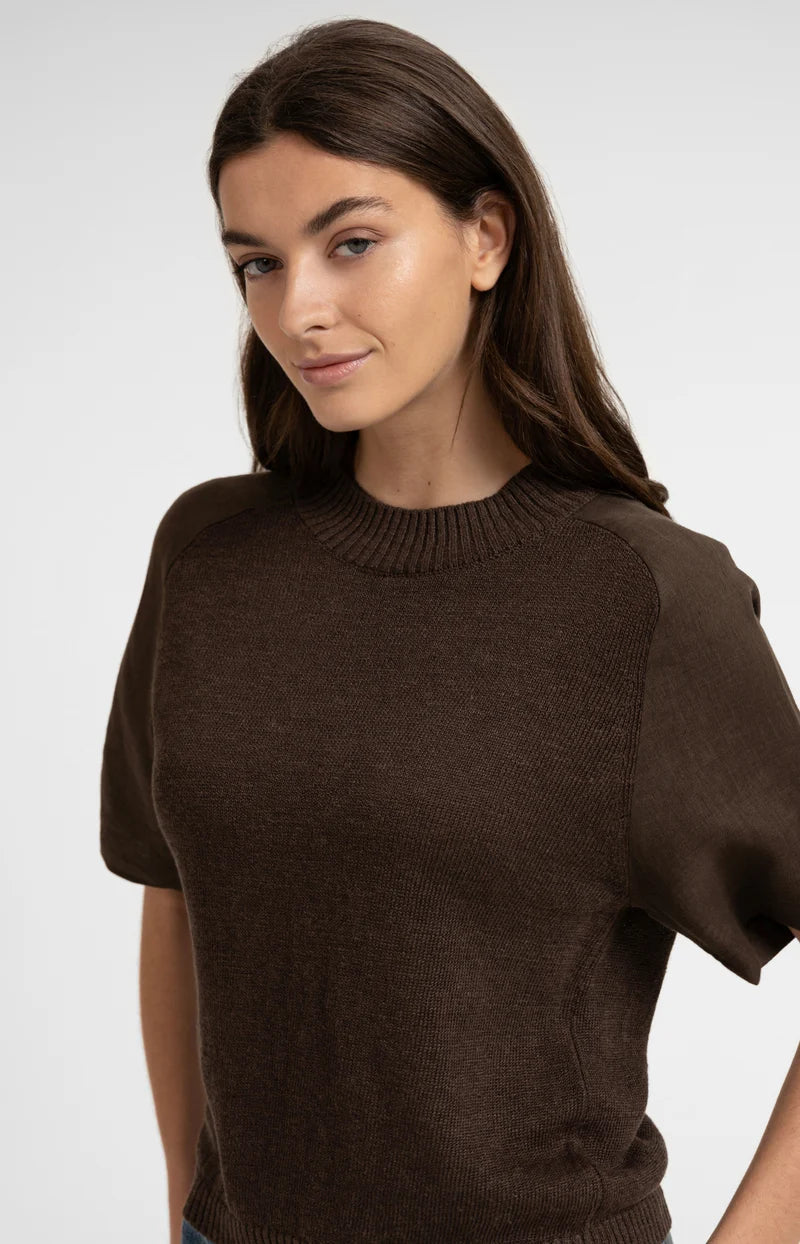 KNITTED SWEATER W/ WOVEN SS DETAIL