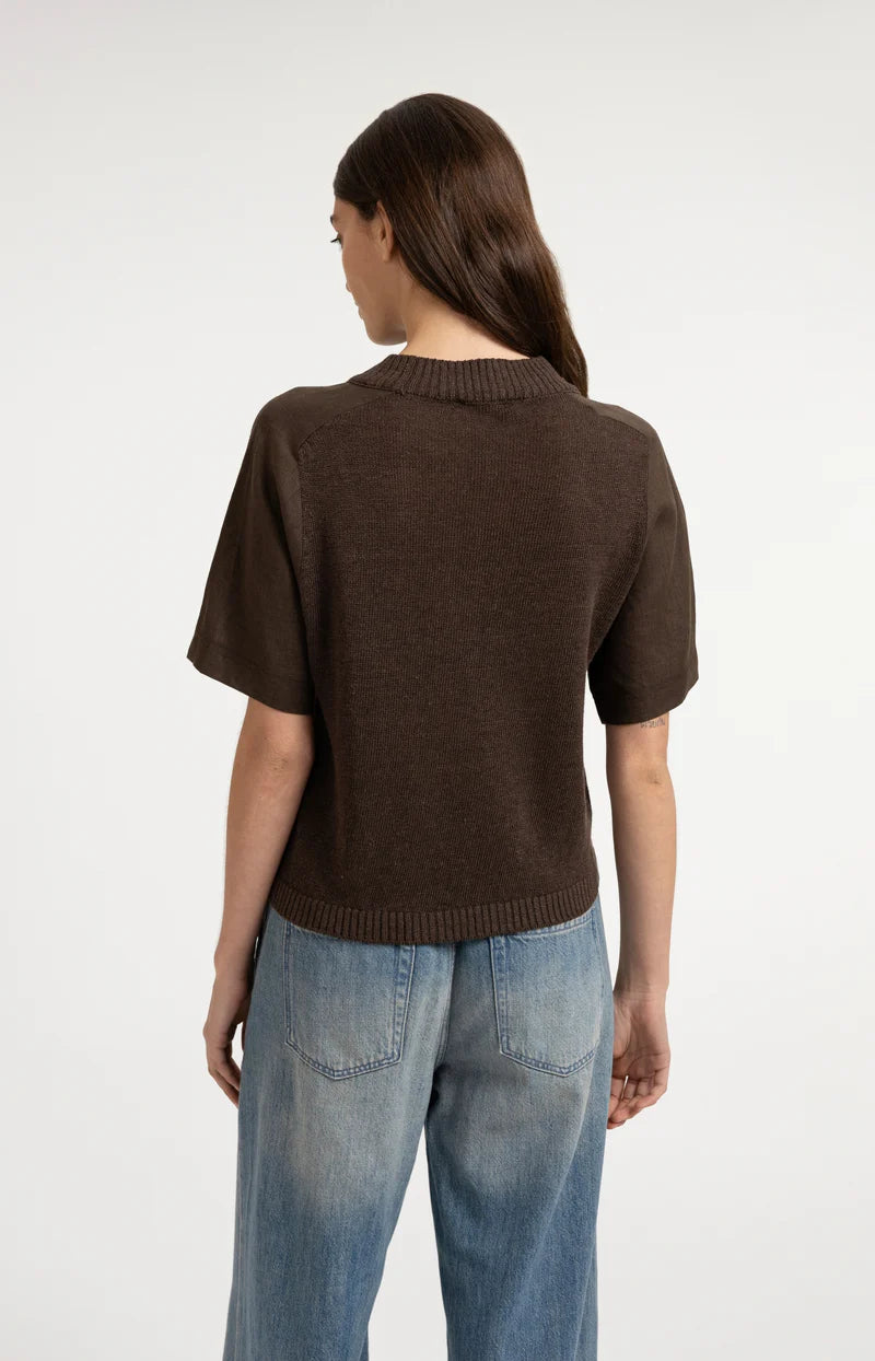 KNITTED SWEATER W/ WOVEN SS DETAIL