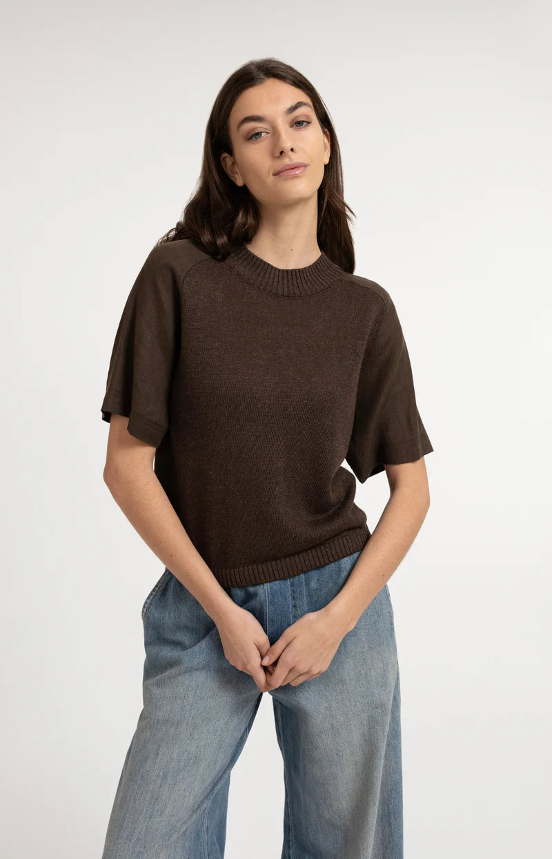 KNITTED SWEATER W/ WOVEN SS DETAIL