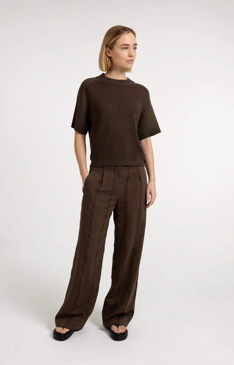 KNITTED SWEATER W/ WOVEN SS DETAIL