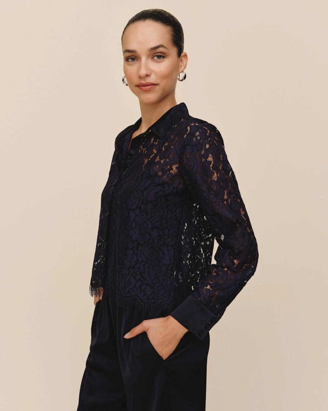 LACE CONTRAST BUTTON DOWN