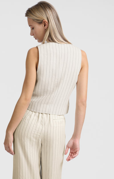 WOVEN LINEN MIX PINSTRIPE GILET