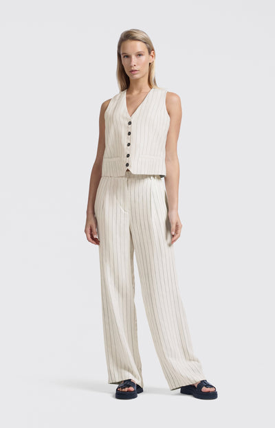 WOVEN LINEN MIX PINSTRIPE GILET