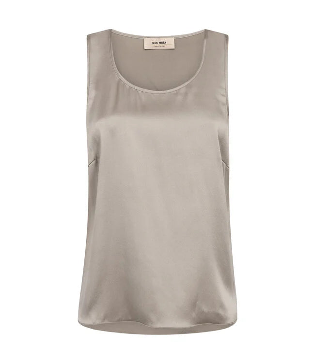 Mos Mosh Astrid sleeveless silk tank top in taupe grey with scoop neckline