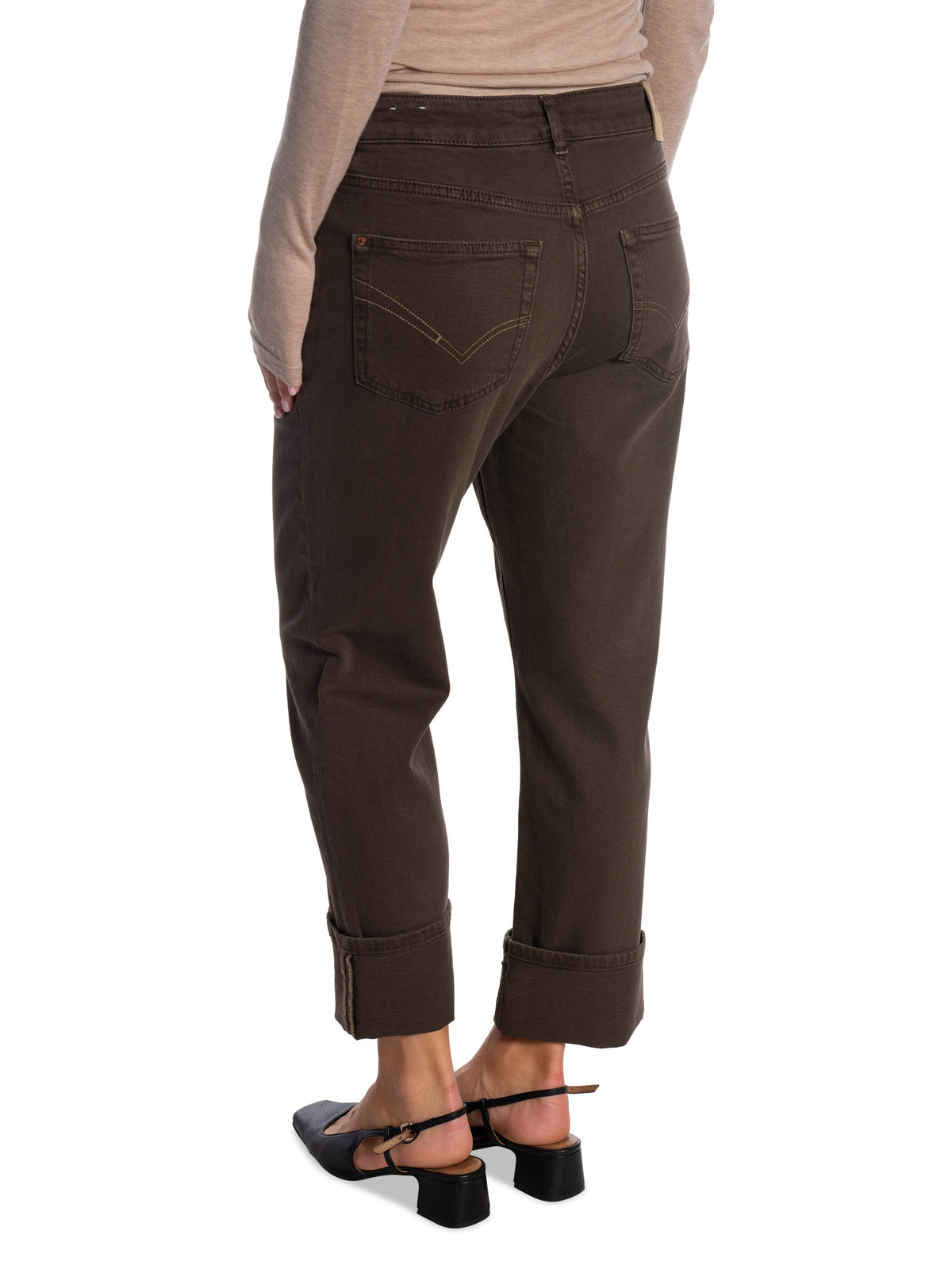 Mos Mosh Colorado dark brown cropped boyfriend jeans with cuffed hem, back view