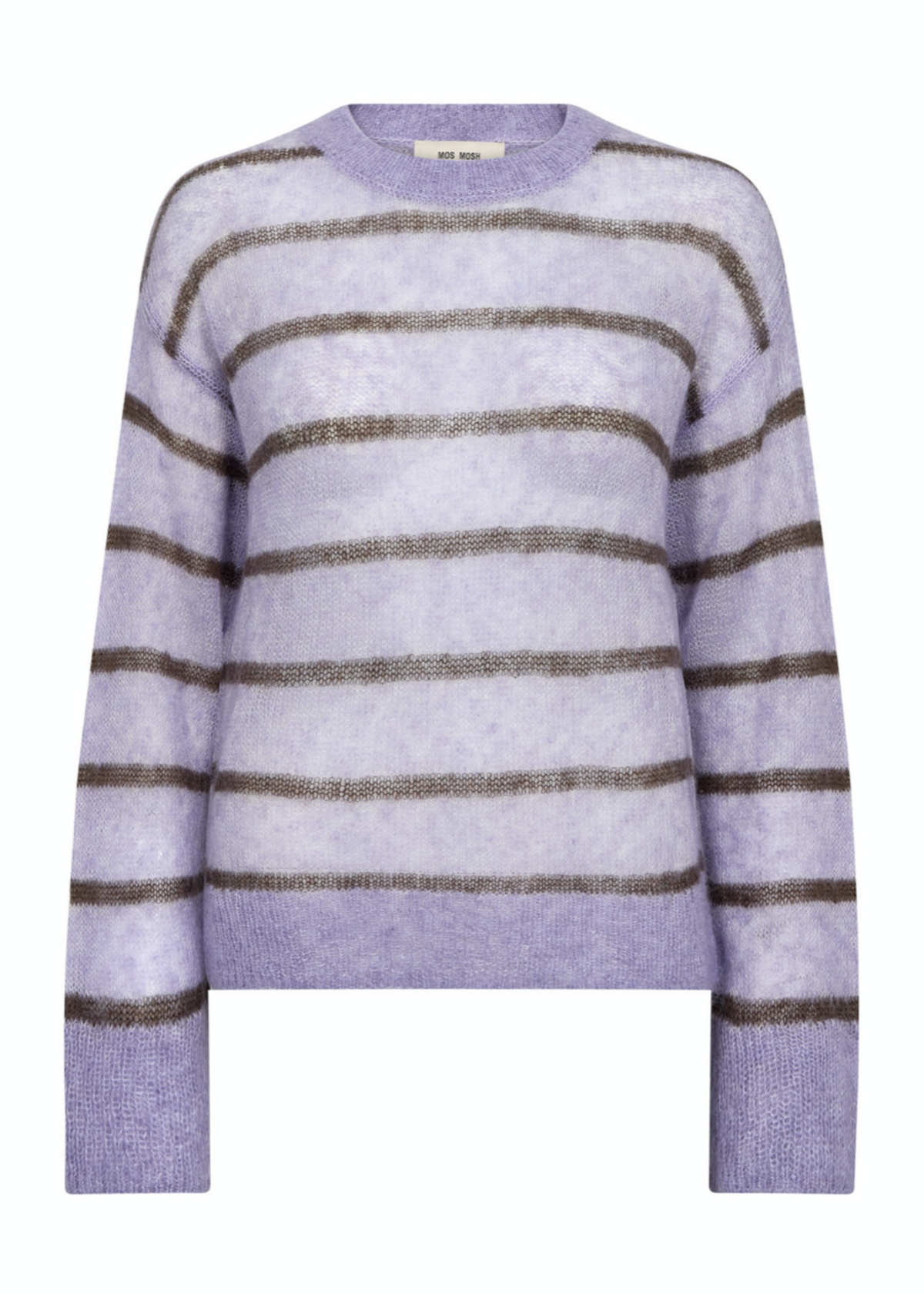 Mos Mosh Orisa lavender stripe knit sweater with olive stripes and crew neck