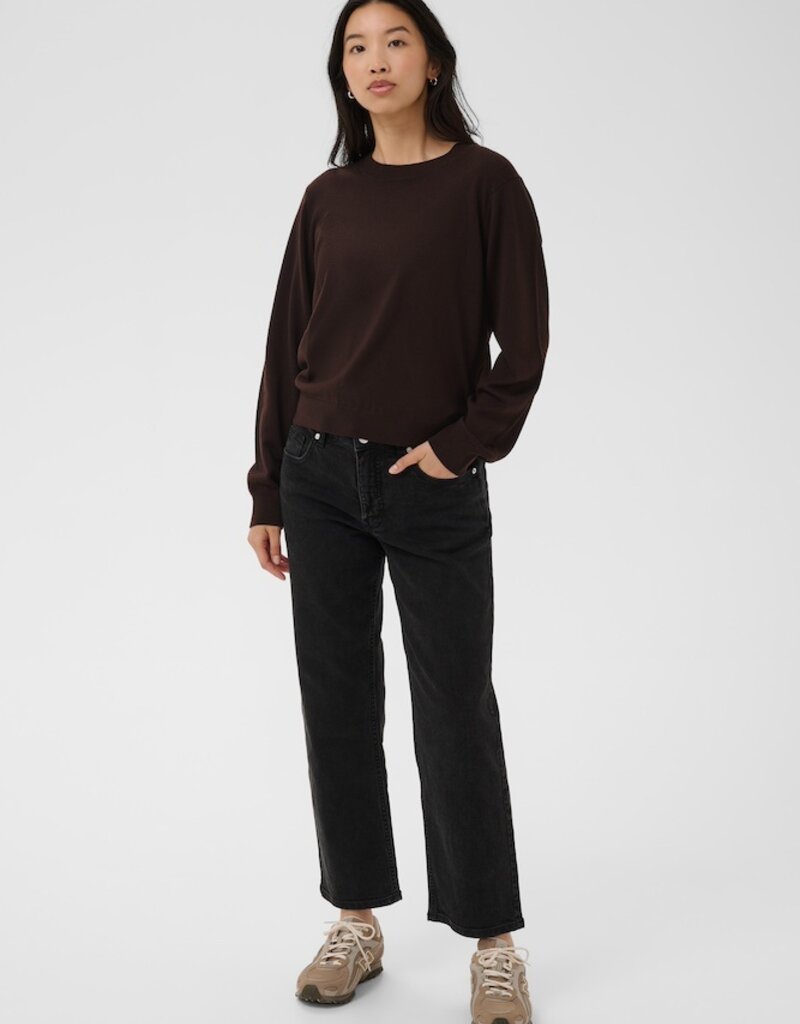 Part Two YONA dark brown crew neck knit sweater with long sleeves