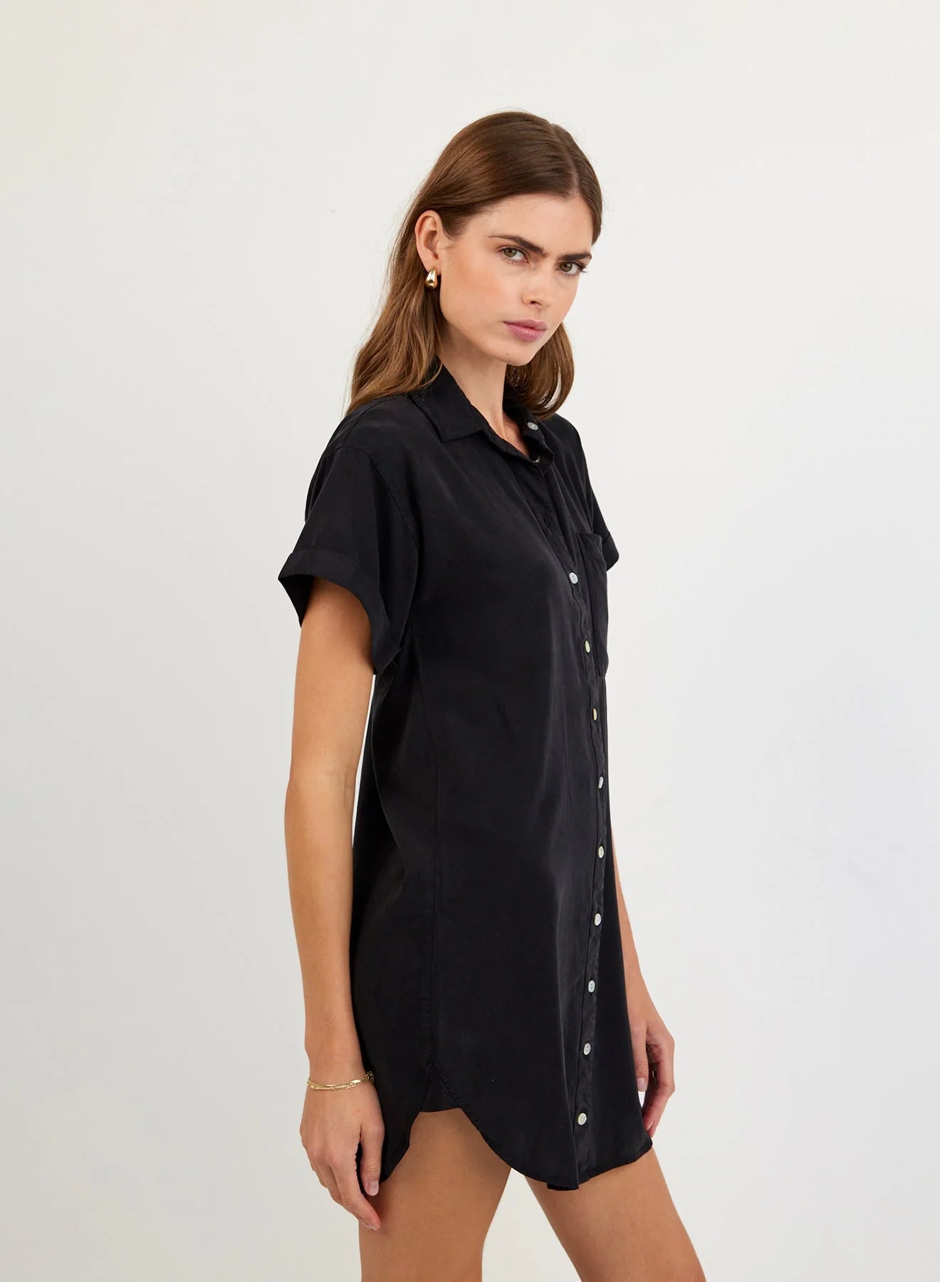 ROLL SLEEVE POCKET SHIRT DRESS