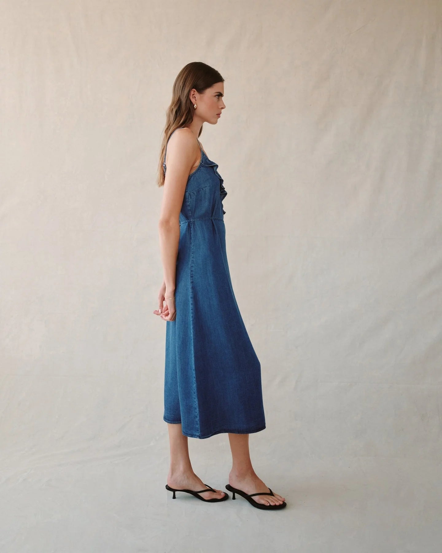 RUFFLE CAMI MIDI DRESS