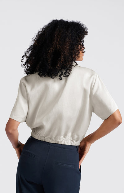 SATIN CROPPED SHORTSLEEVE JACKET WITH ZIPPER