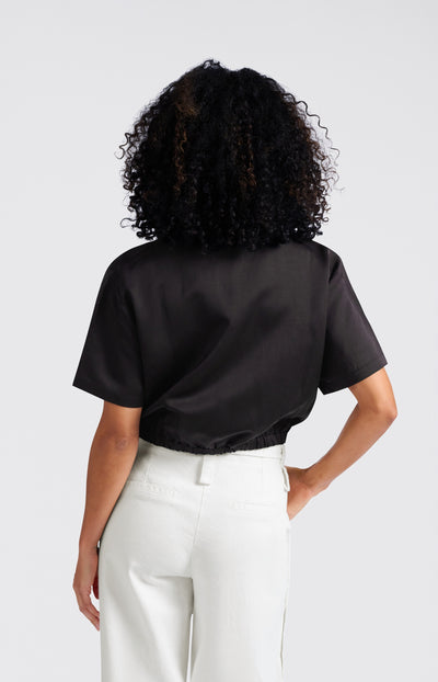 SATIN CROPPED SHORTSLEEVE JACKET WITH ZIPPER