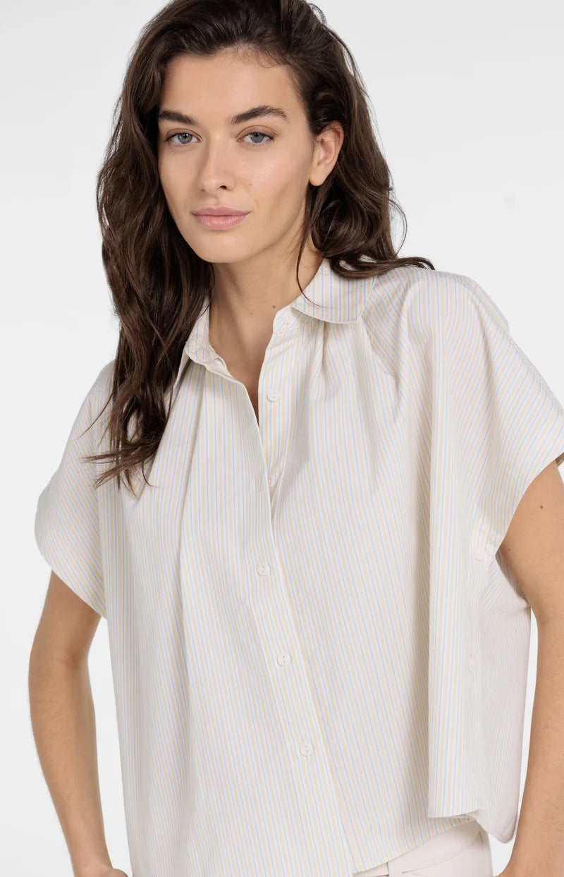 STRIPED SLEEVELESS BLOUSE W BUTTON DETAIL