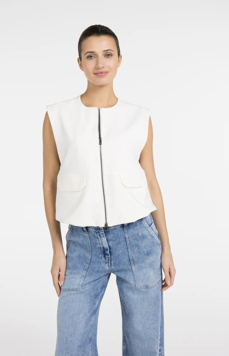 SLEEVELESS WOVEN JACKET WITH BALLOON