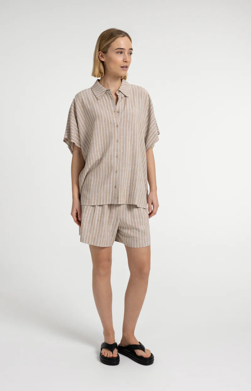 STRIPED BLOUSE W SHORT SLEEVES
