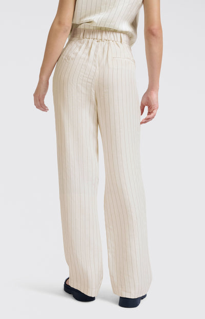 LINEN MIX WOVEN WIDE LEG TROUSERS WITH PINSTRIPE
