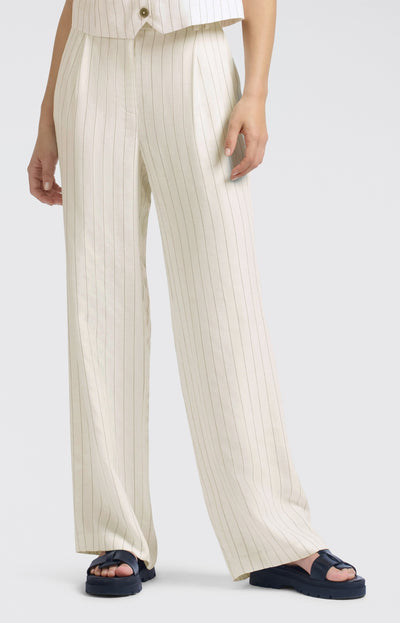 LINEN MIX WOVEN WIDE LEG TROUSERS WITH PINSTRIPE