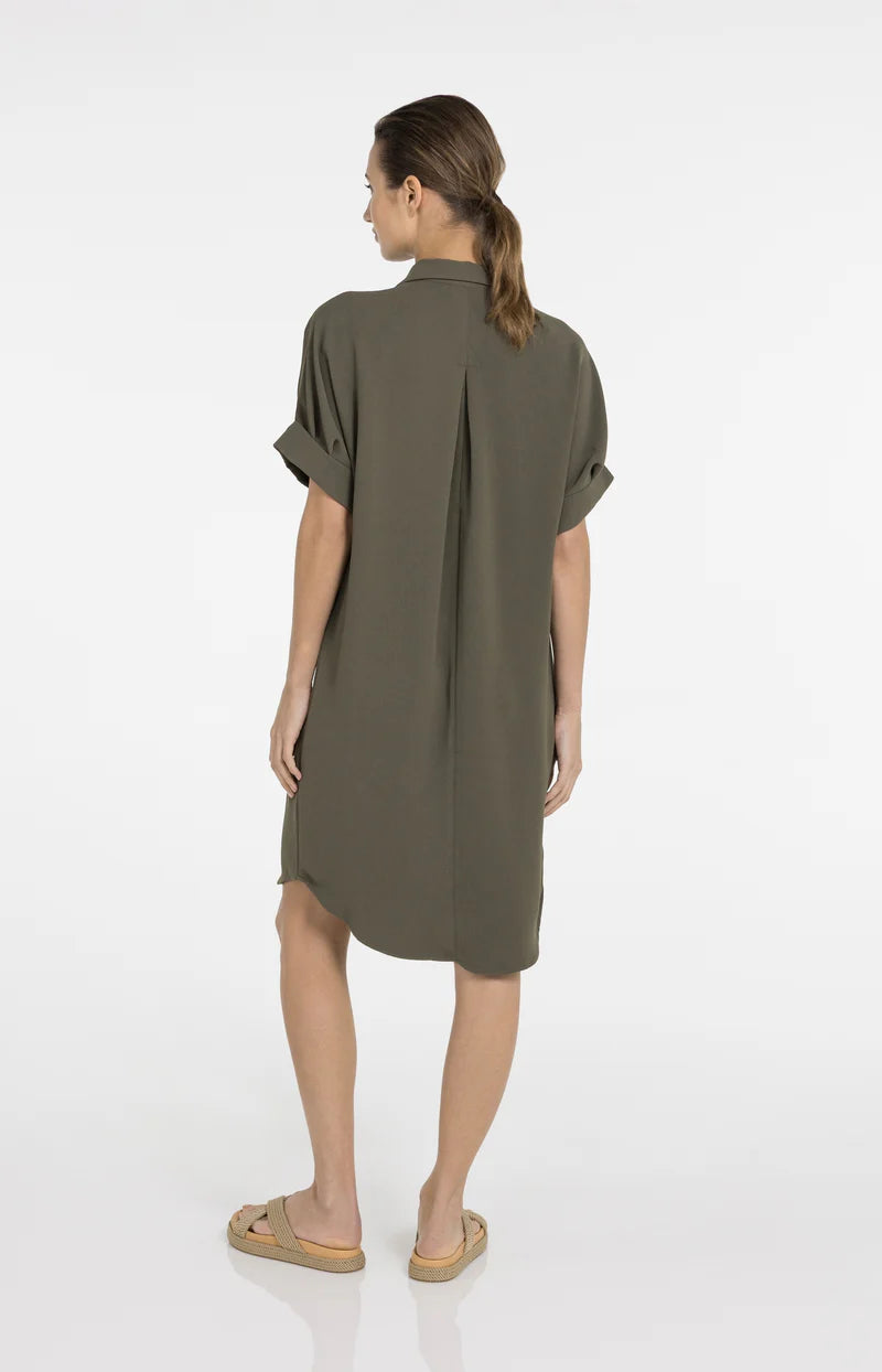 V NECK DRESS W PLEATED SLEEVES