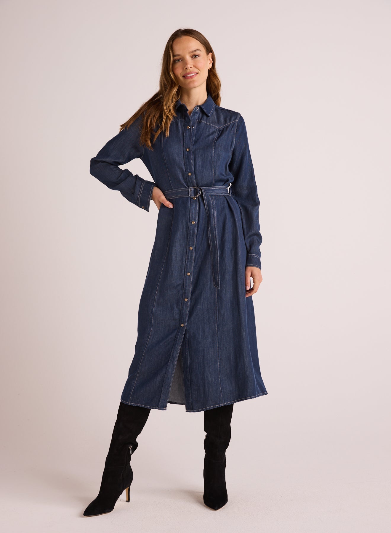 western denim midi dress WESTERN YOKE MIDI DRESS