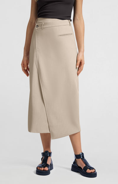 WOVEN MIDI ASYMMETRICAL SKIRT