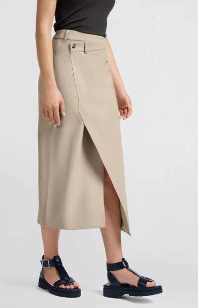 WOVEN MIDI ASYMMETRICAL SKIRT