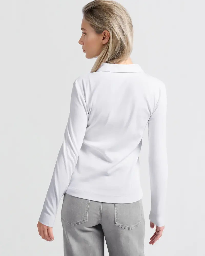 FINE RIB JERSEY POLO TOP WITH LONG SLEEVES