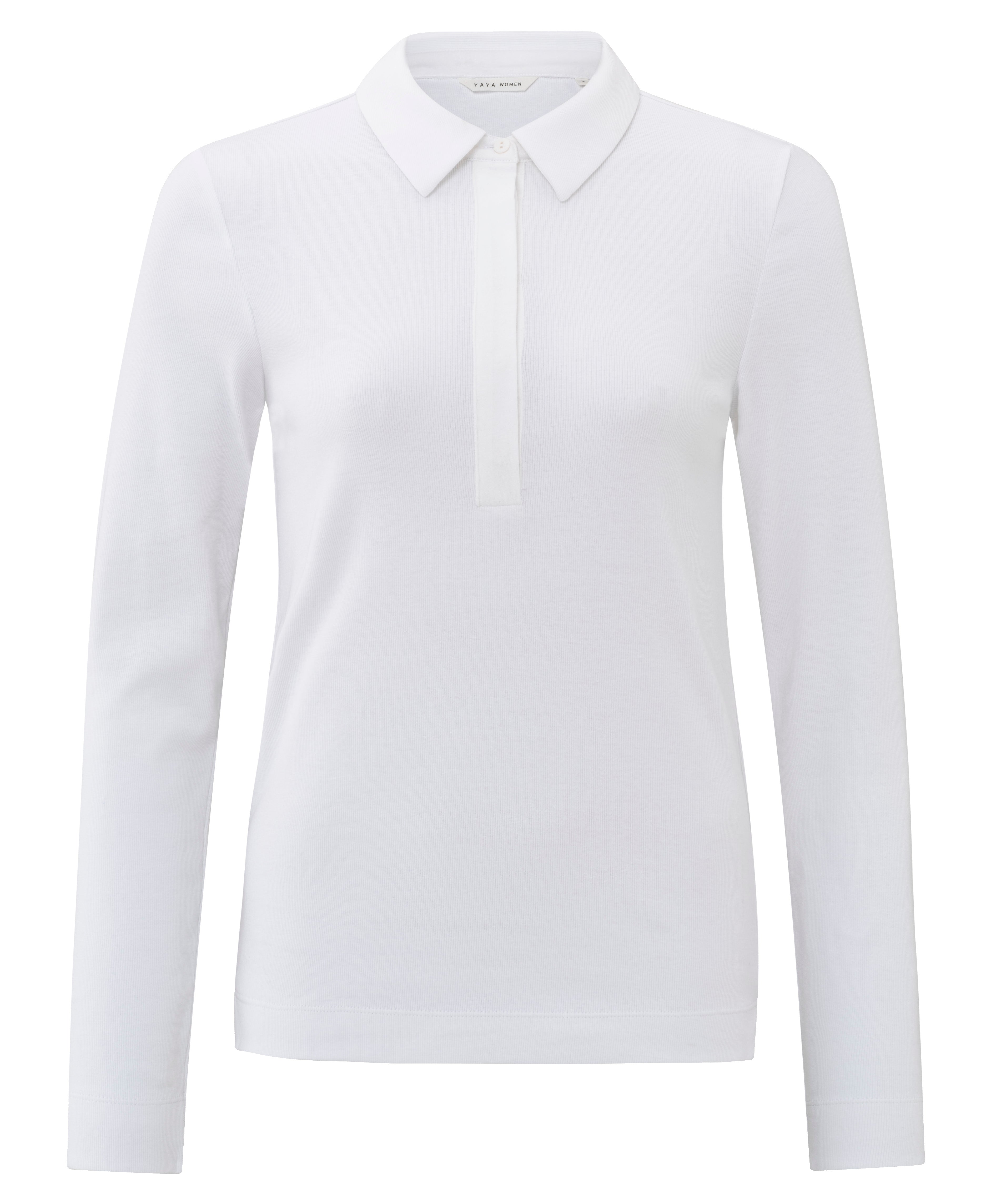 FINE RIB JERSEY POLO TOP WITH LONG SLEEVES