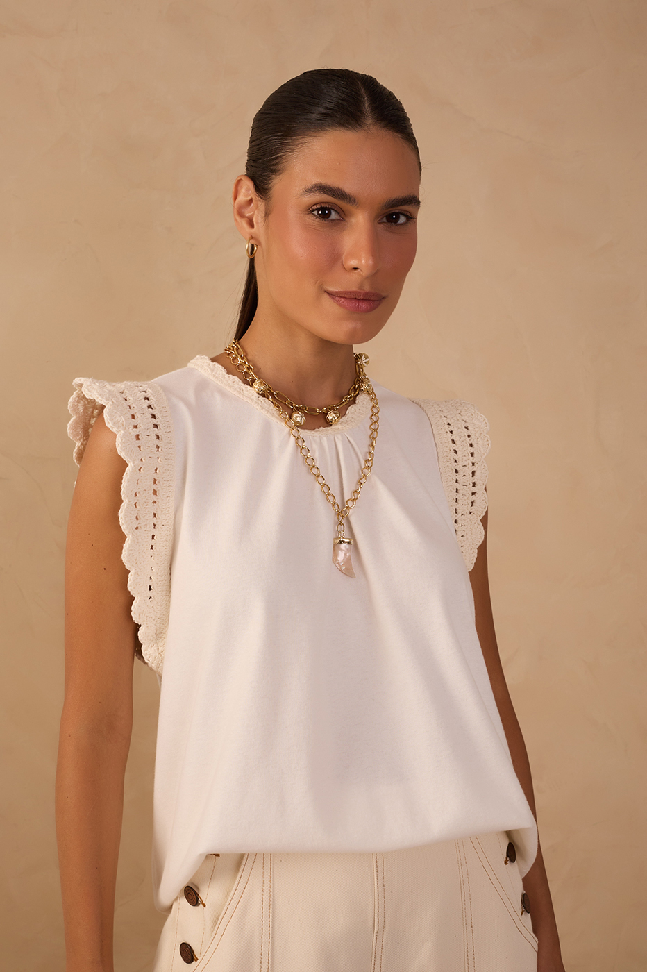 CROCHET DET SLEEVELESS TOP