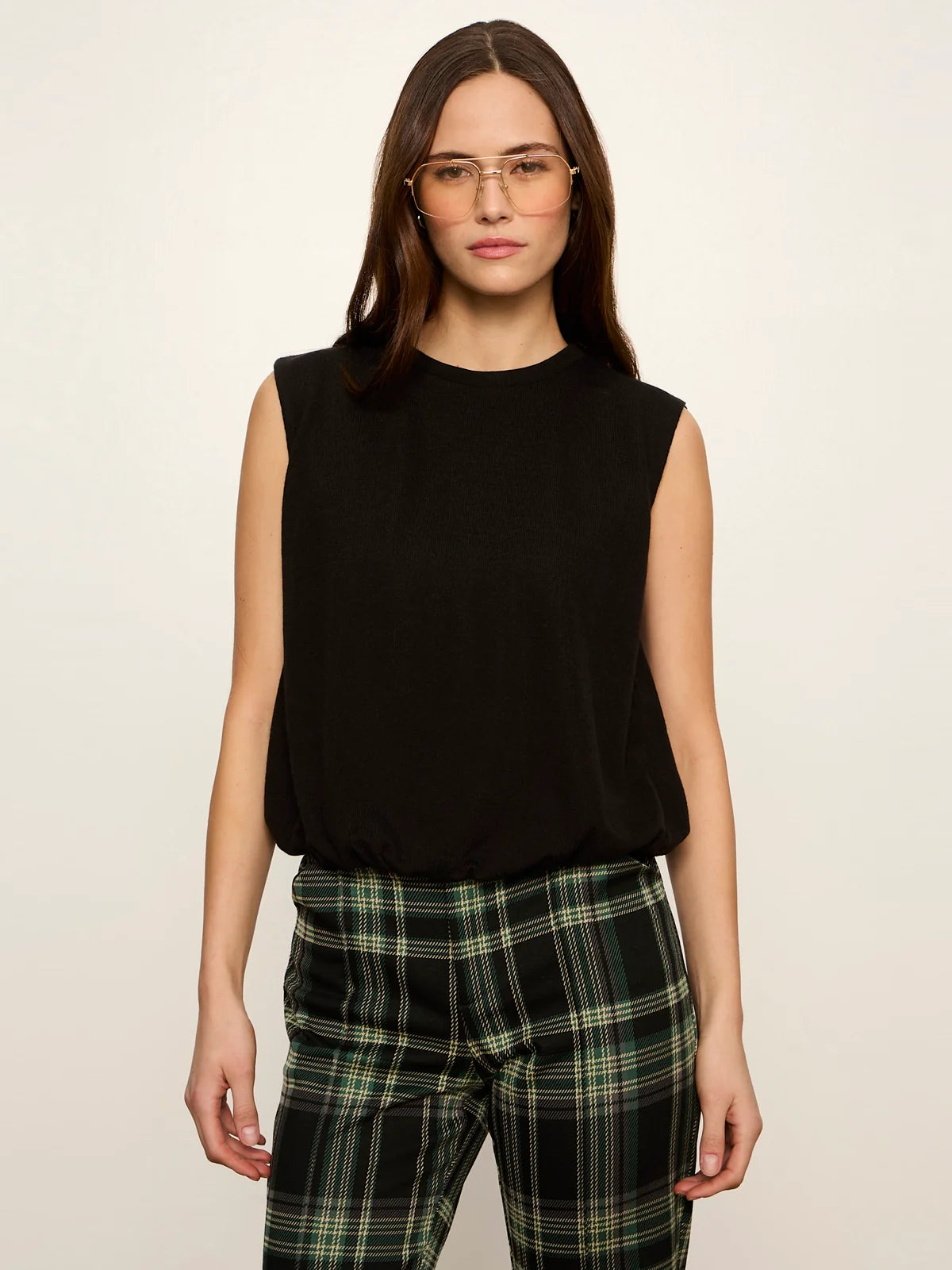 Sanctuary Quinn black sleeveless bubble shell top with crew neckline