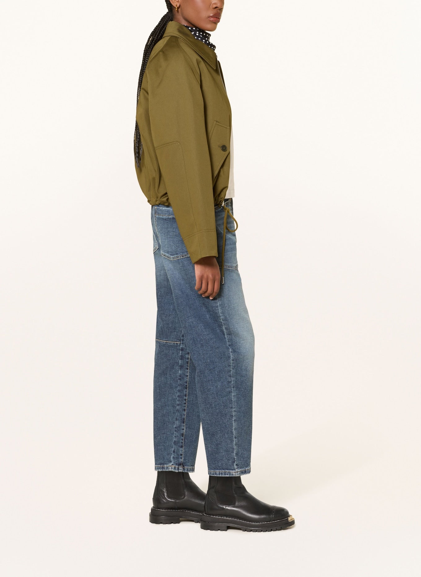 CAMBIO OCEAN cropped straight-leg jeans in medium blue wash with utility pocket details