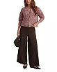 Splendid Hartford bobble textured pink cardigan with wide-leg dark brown trousers