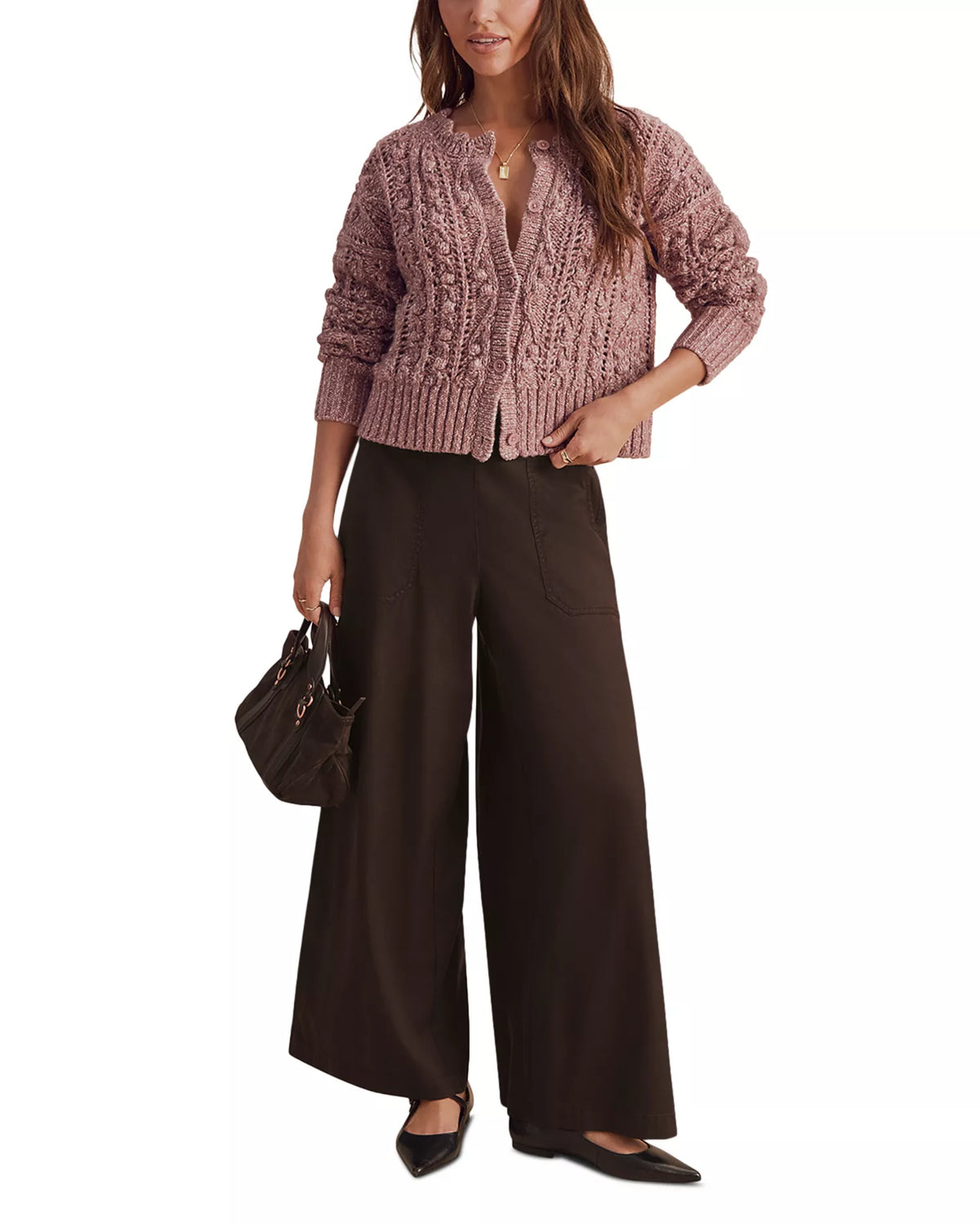 Splendid Hartford pink bobble knit cardigan with button front and textured pattern