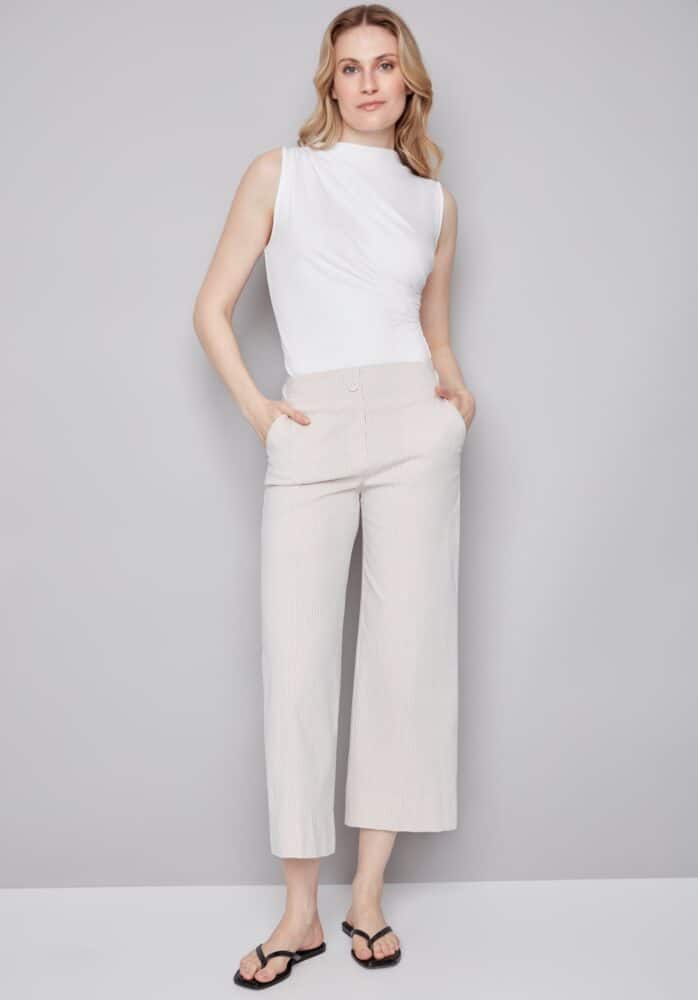 ELIZABETH GREY STRIPED TECHNO WIDE LEG PANT