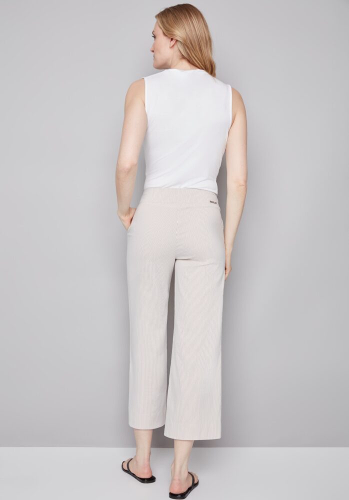 ELIZABETH GREY STRIPED TECHNO WIDE LEG PANT