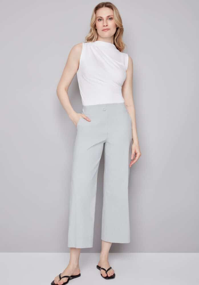 ELIZABETH GREY STRIPED TECHNO WIDE LEG PANT