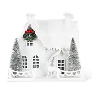 LARGE SNOWY HOUSE & DEER
