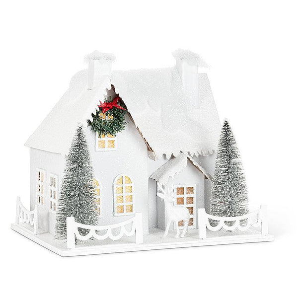 LARGE SNOWY HOUSE & DEER