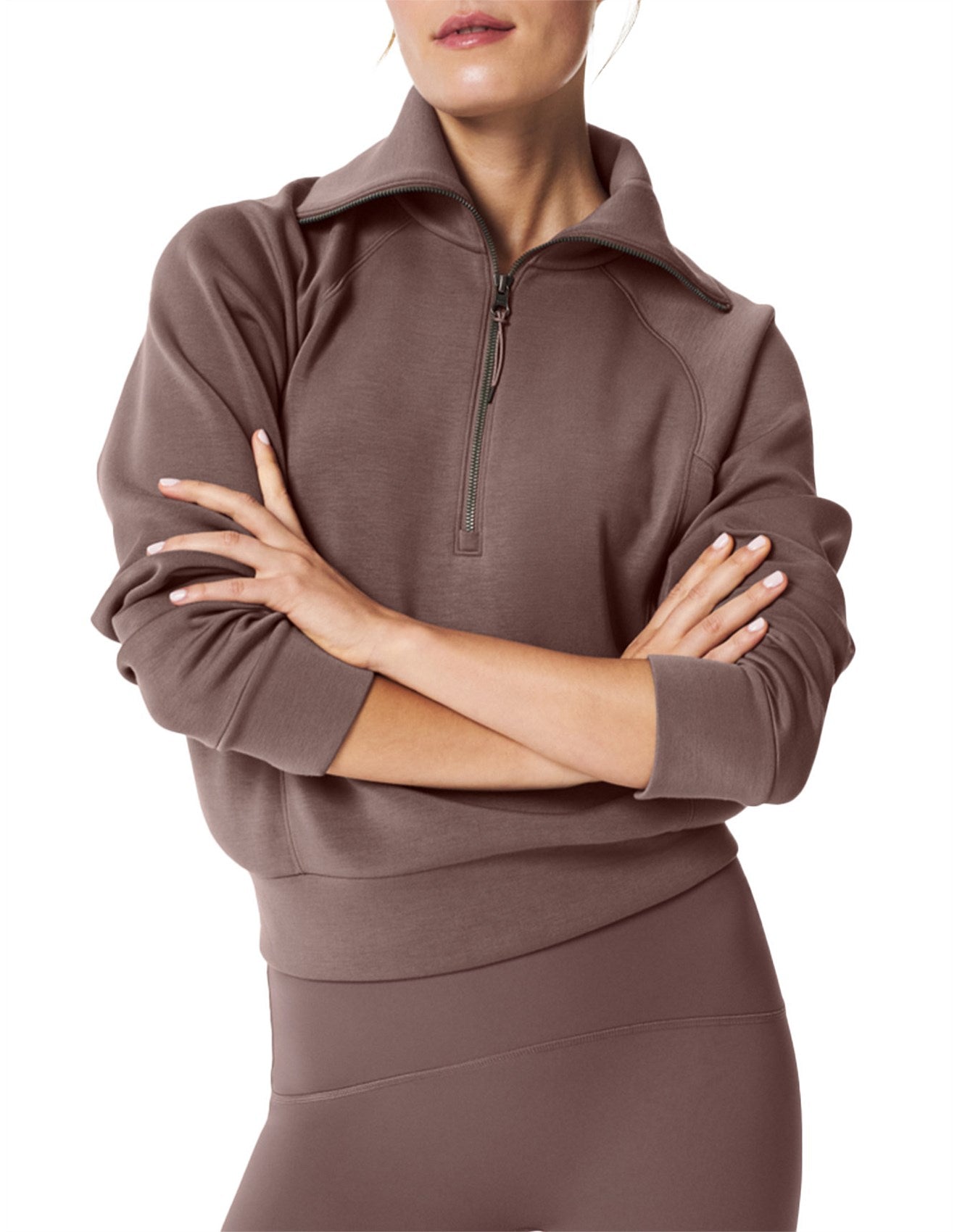 AIRESSENTIALS HALF ZIP DK CACAO