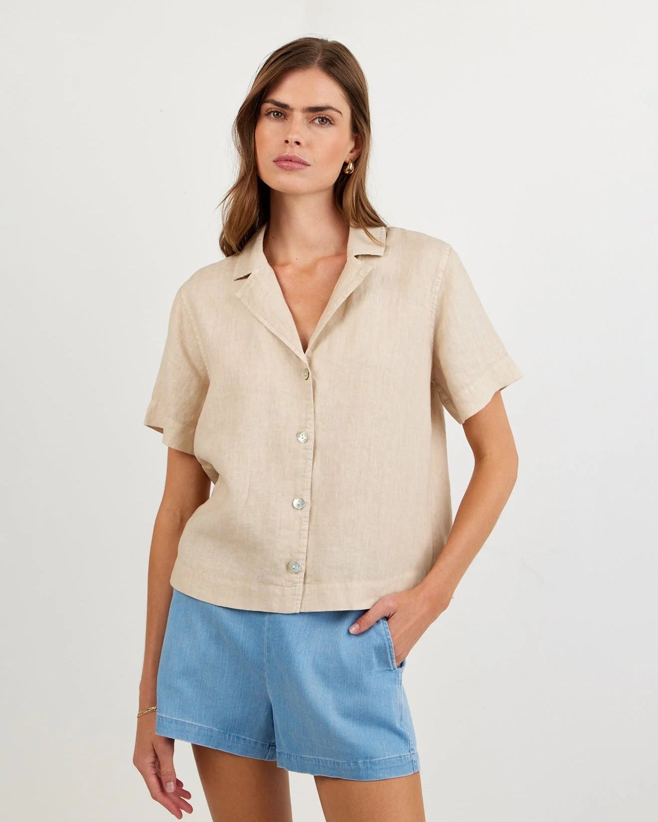 SHORT SLEEVE FLOWY BUTTON DOWN